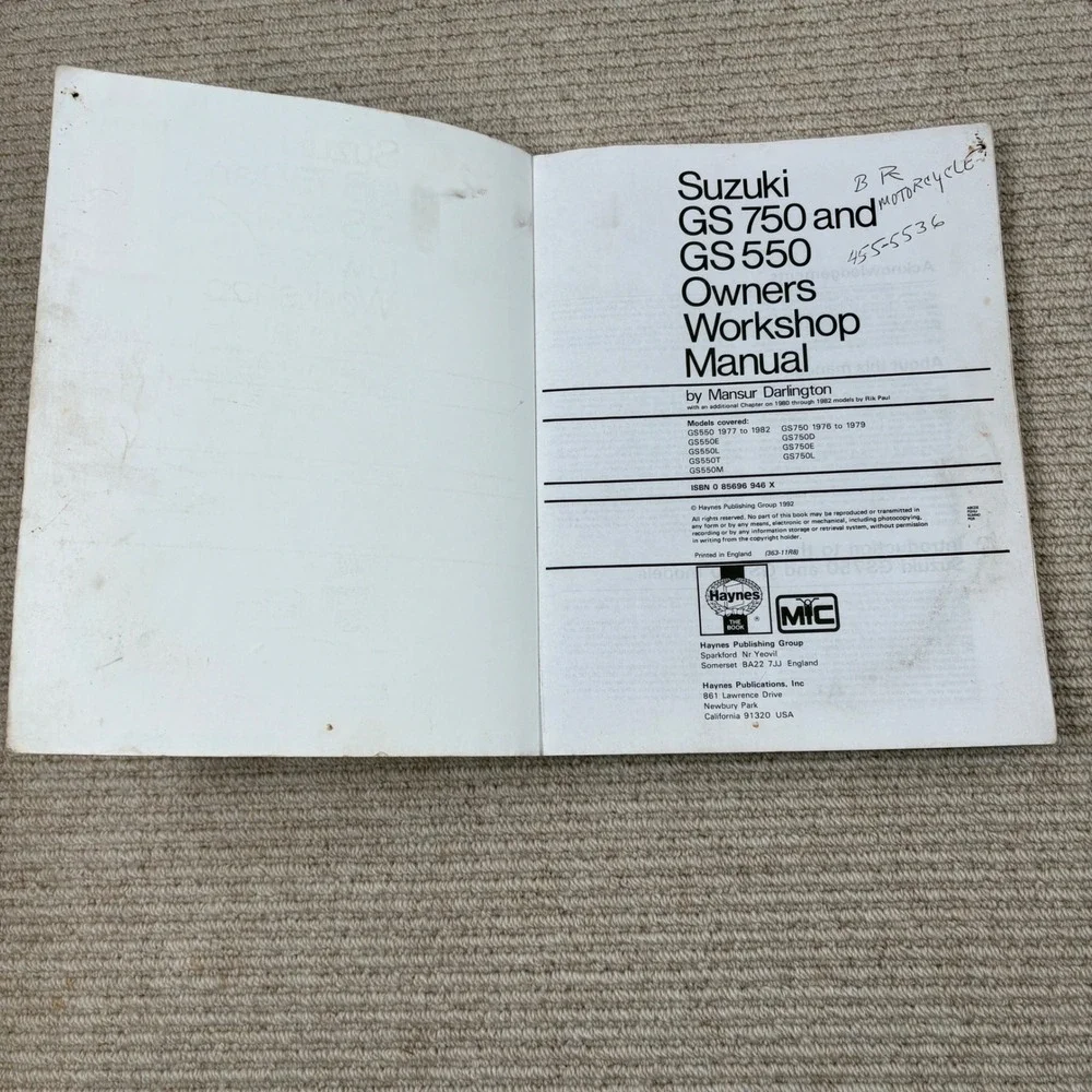 Haynes Suzuki GS550 GS750 Fours Workshop Manual Vintage Motorcycles 1976-1982